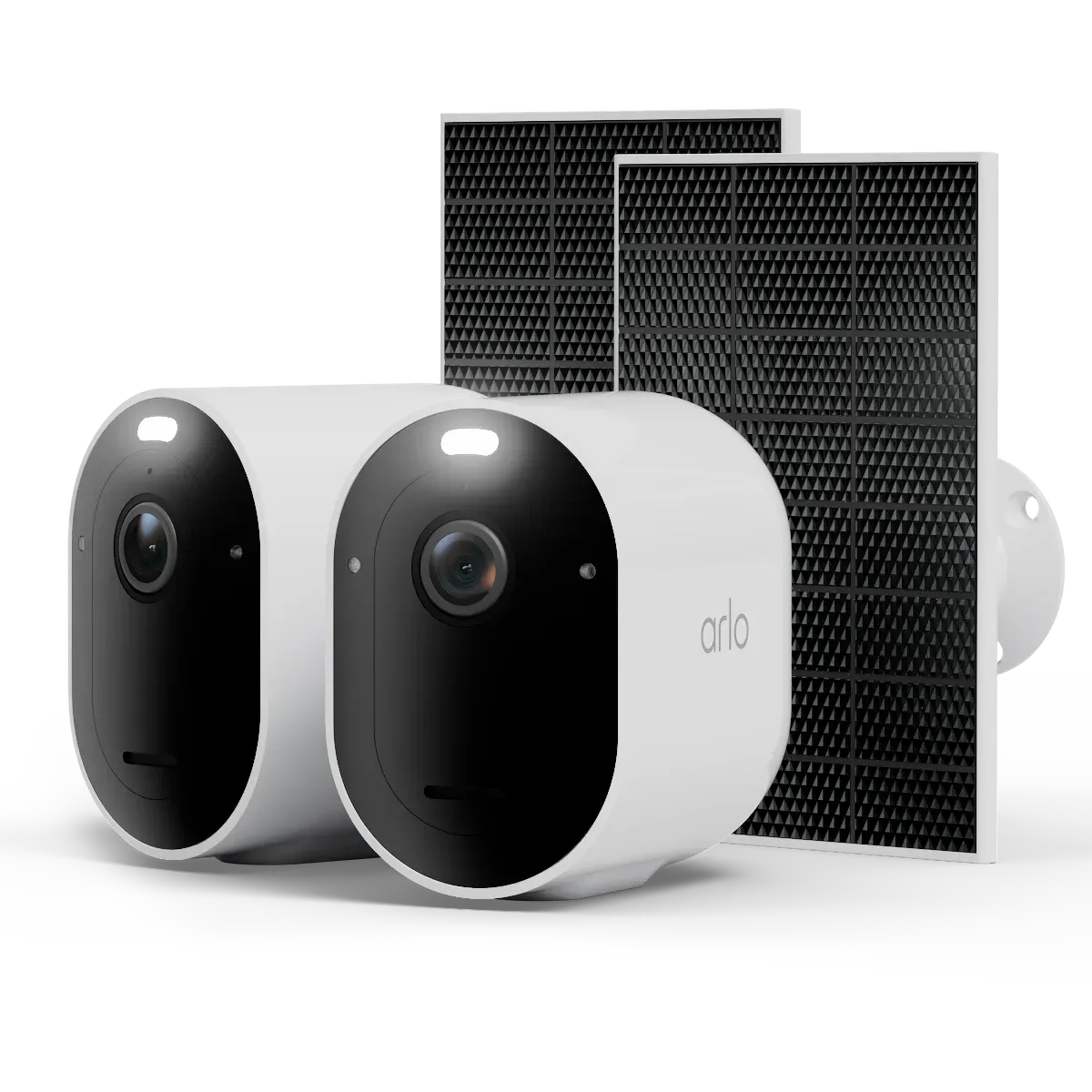 Caméra Arlo Pro 6 blanche, objectif et projecteur en façade