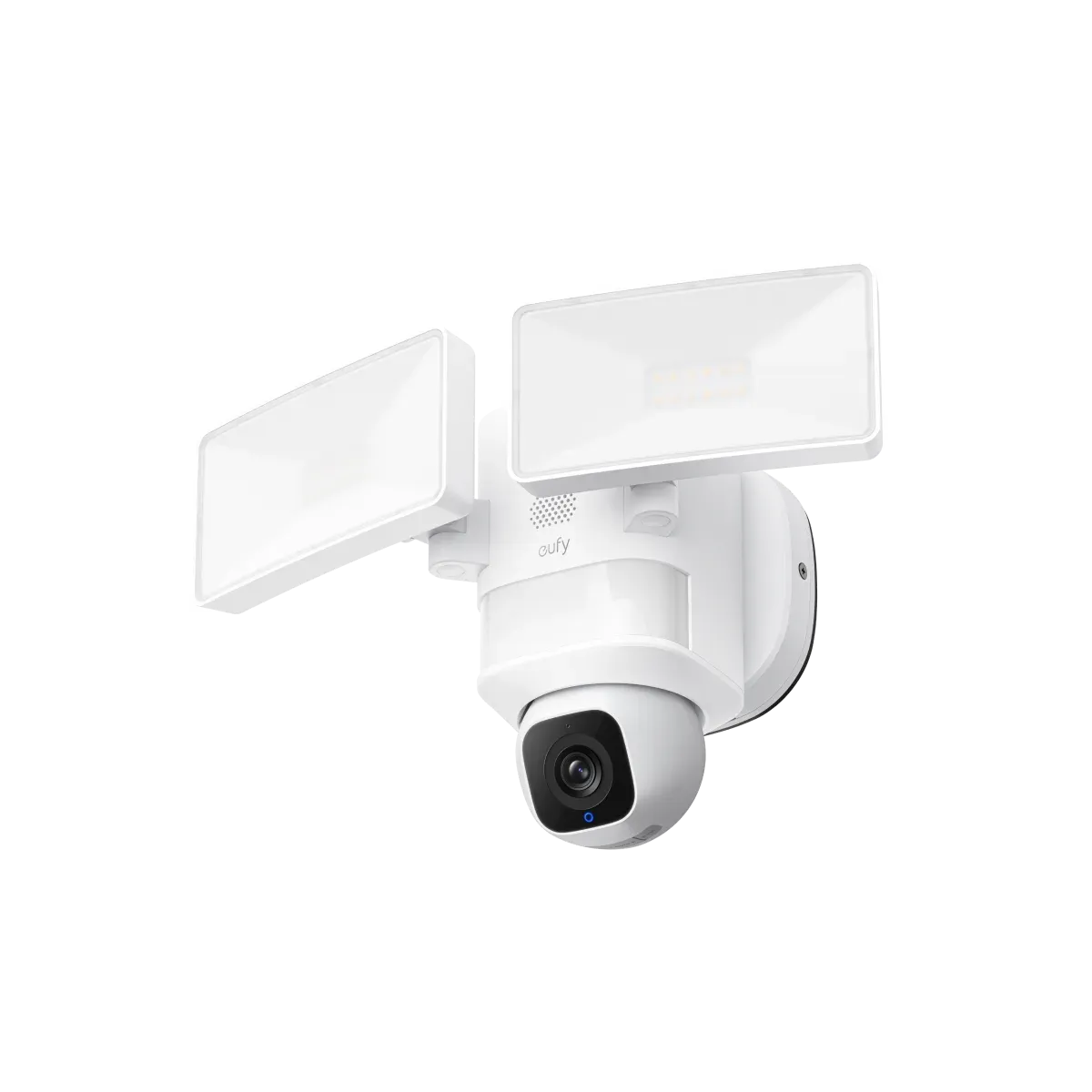 Caméra projecteur eufy Floodlight E30 blanche, tête rotative entre deux panneaux LED