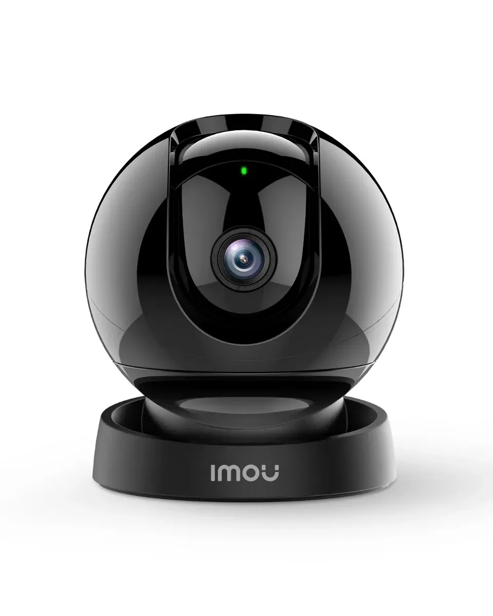 Caméra Imou Rex 3D noire, tête sphérique sur socle rond, vue de face